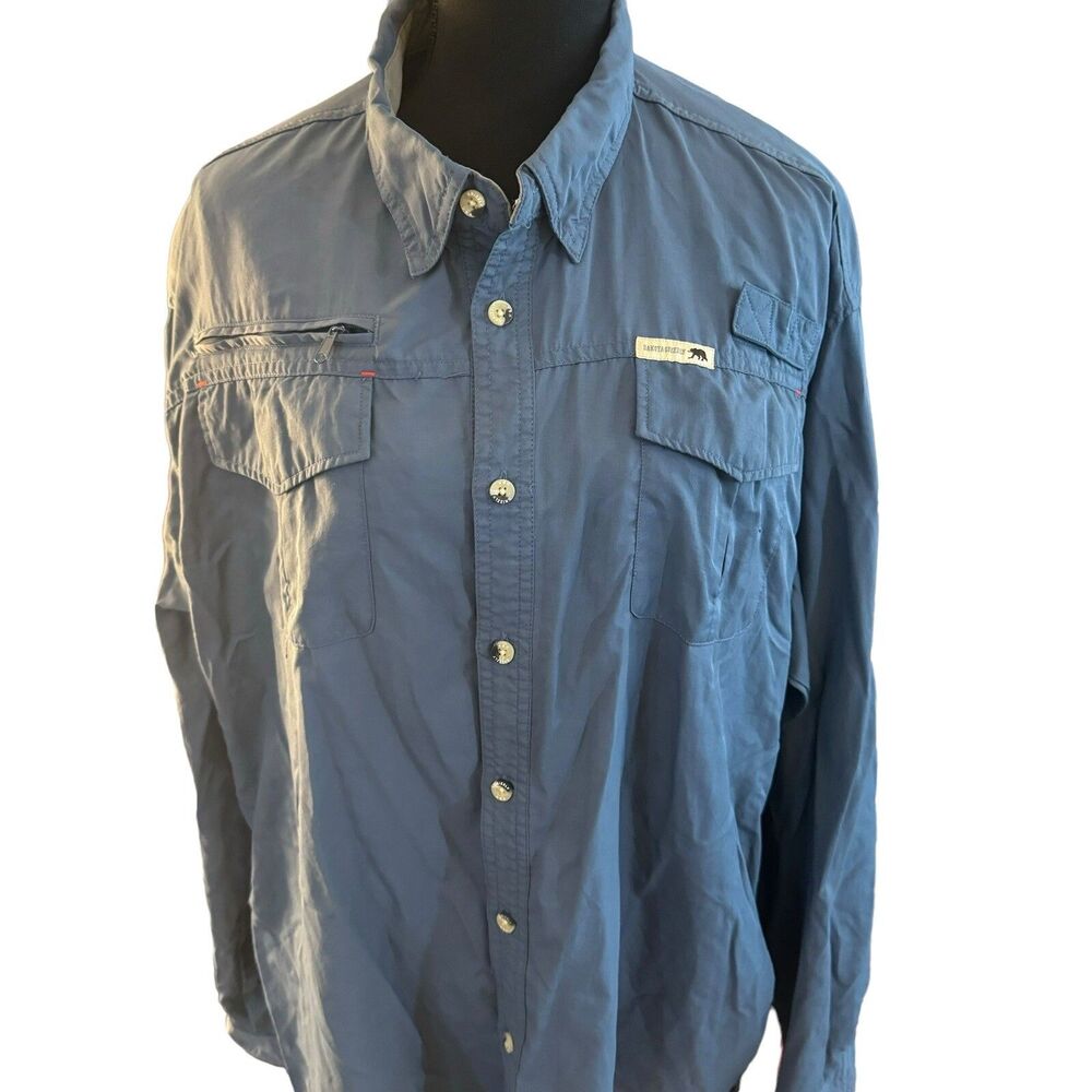 Dakota Grizzly Nylon Fishing Hiking Roll Up Tab Blue Button Shirt Sz. XXL‎